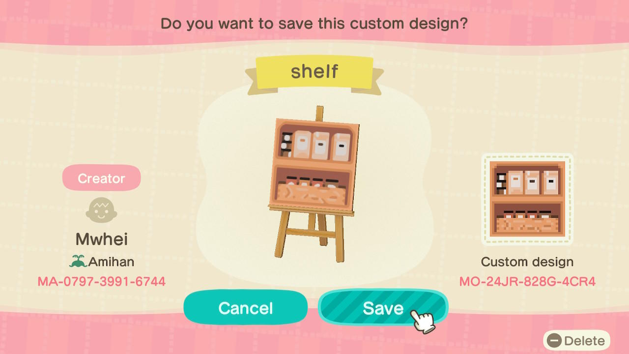 Animal Crossing Design Code: MO-24JR-828G-4CR4 Shelf