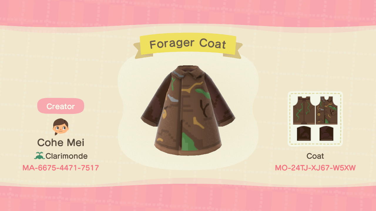 Animal Crossing Design Code: MO-24TJ-XJ67-W5XW Forager Coat