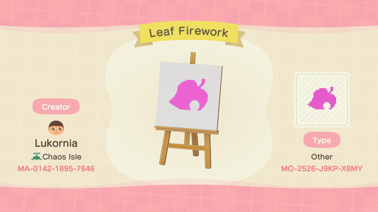 Animal Crossing Design Code: MO-2526-J9KP-X8MY Leaf Firework