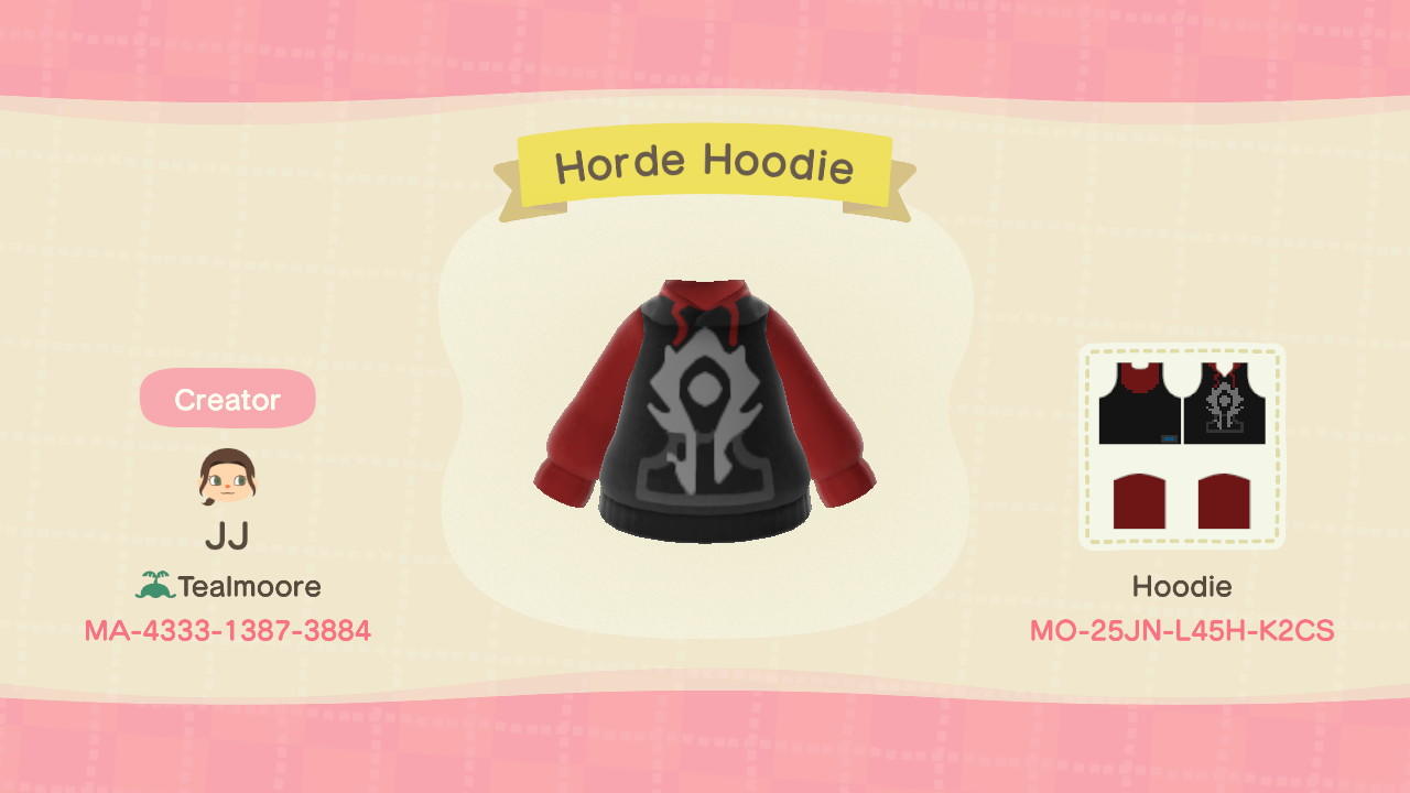 Animal Crossing Design Code: MO-25JN-L45H-K2CS WoW Horde Pullover
