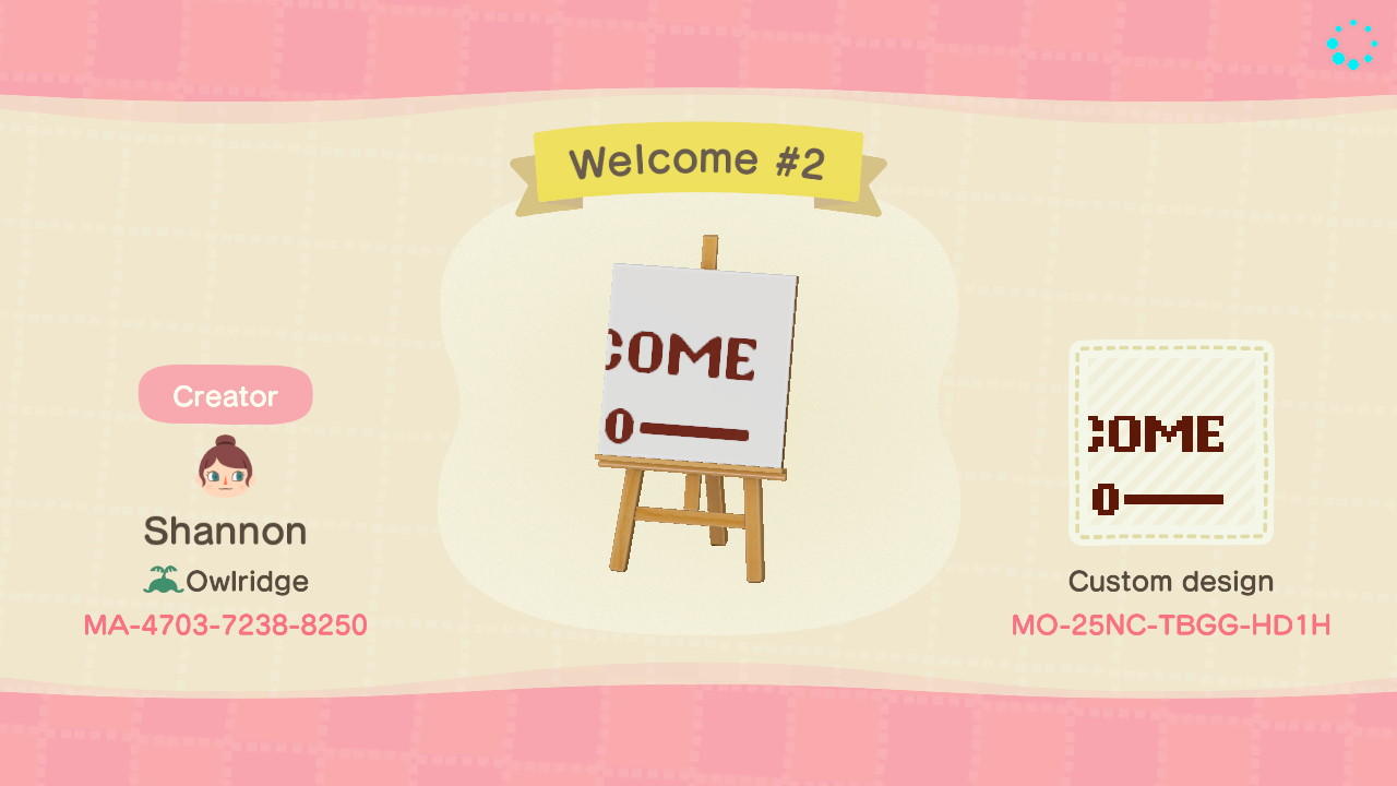 Animal Crossing Design Code: MO-25NC-TBGG-HD1H Welcome Sign #2