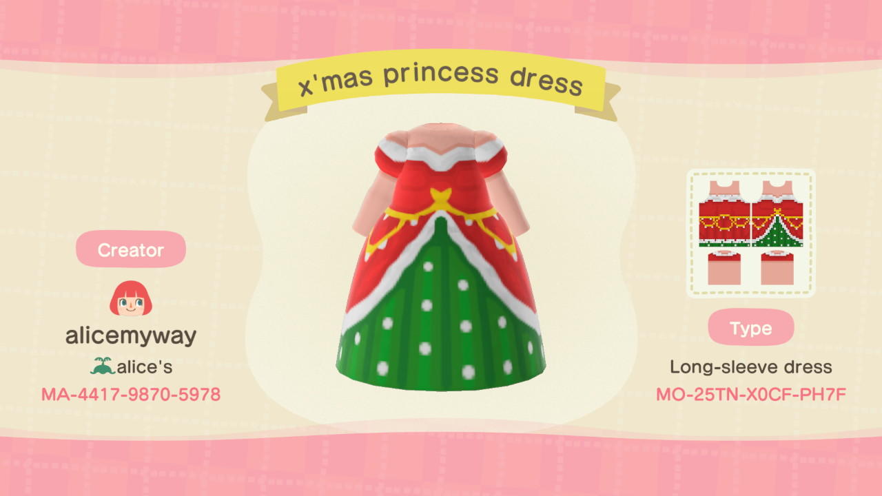Animal Crossing Design Code: MO-25TN-X0CF-PH7F Christmas Princess
