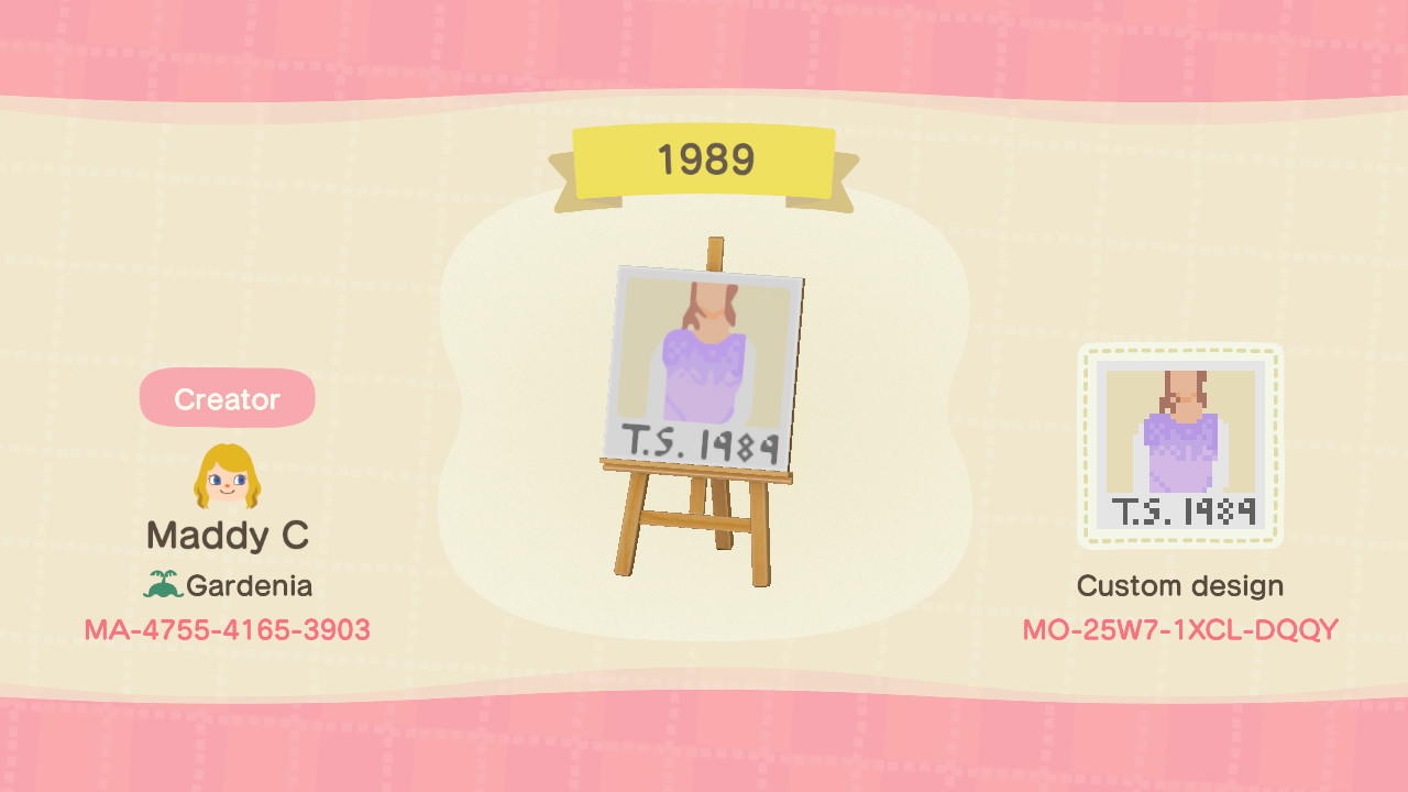Animal Crossing Design Code: MO-25W7-1XCL-DQQY 1989