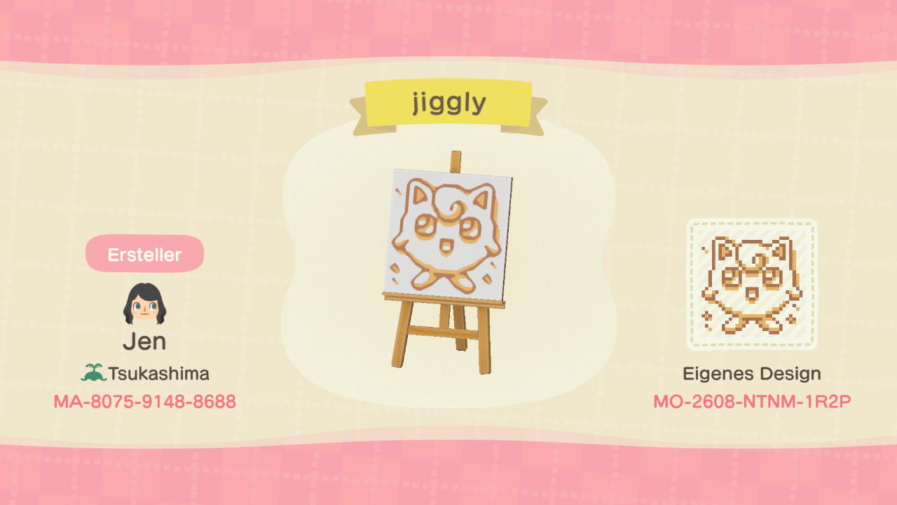 Animal Crossing Design Code: MO-2608-NTNM-1R2P Sand Jigglypuff