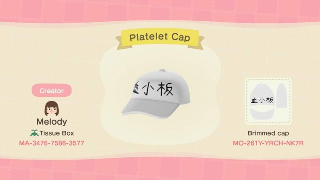 Animal Crossing Design Code: MO-261Y-YRCH-NK7R Platelets Cap