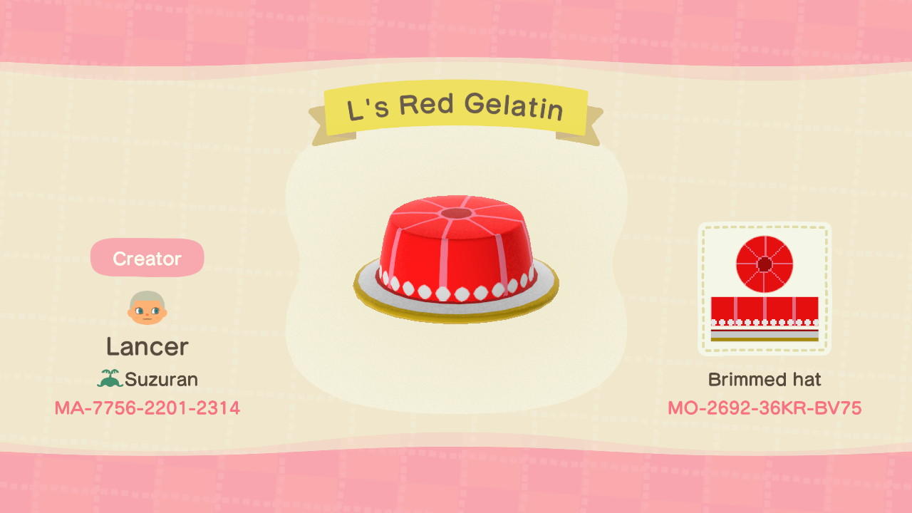 Animal Crossing Design Code: MO-2692-36KR-BV75 Red Jello Gelatin