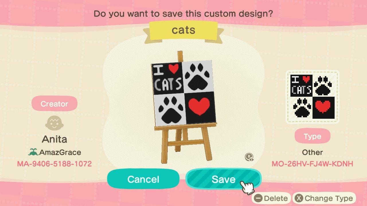 Animal Crossing Design Code: MO-26HV-FJ4W-KDNH I love cats