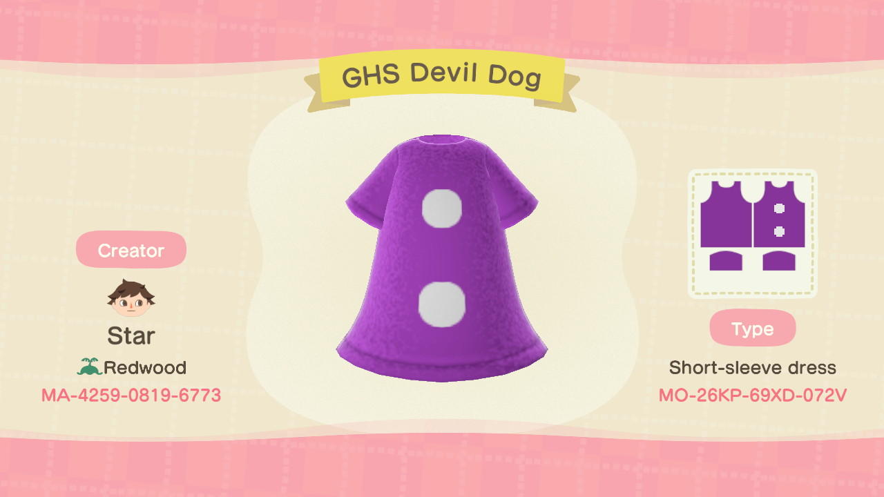 Animal Crossing Design Code: MO-26KP-69XD-072V GHS Devil Dog