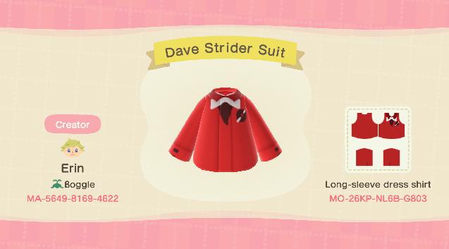 Animal Crossing Design Code: MO-26KP-NL6B-G803 Dave Strider Suit