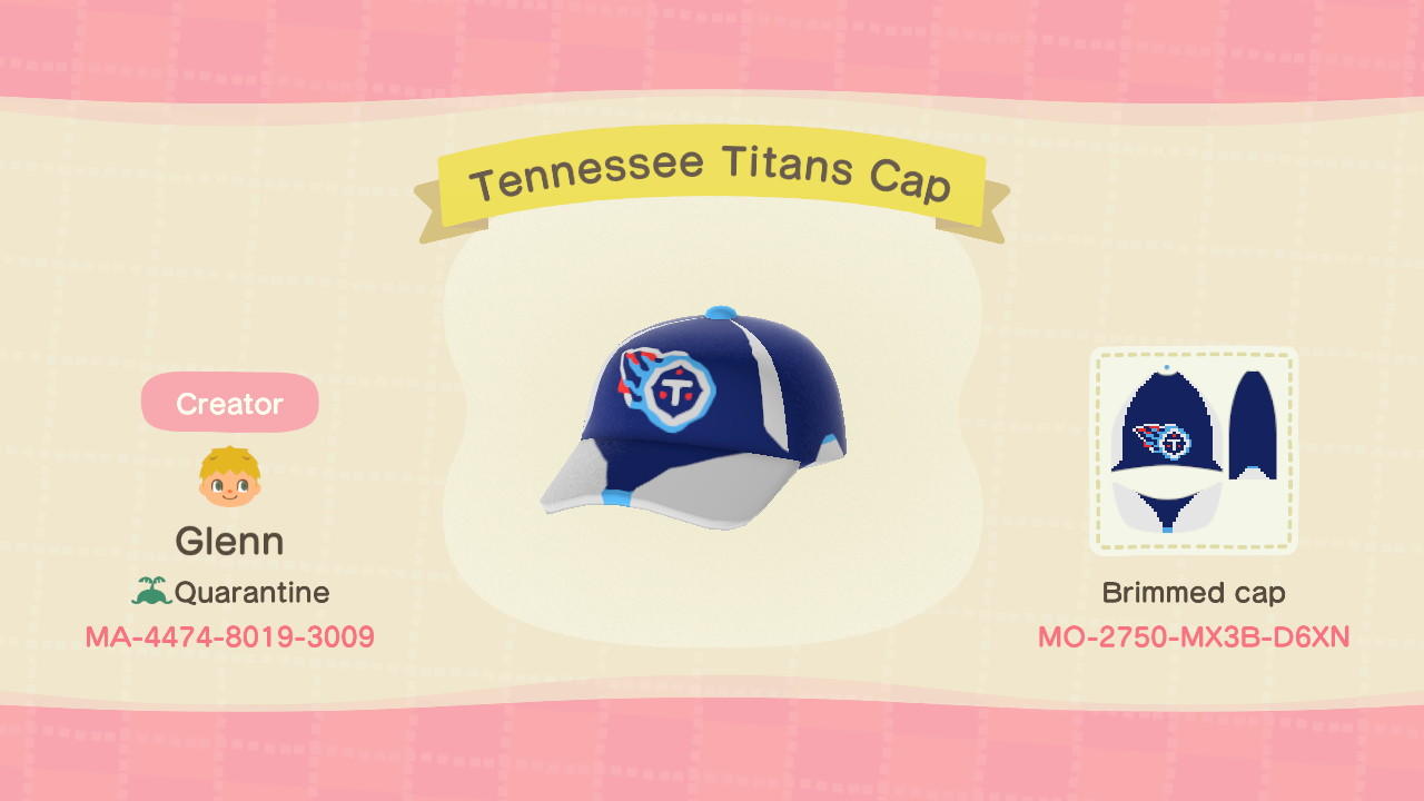 Animal Crossing Design Code: MO-2750-MX3B-D6XN Tennessee Titans Cap
