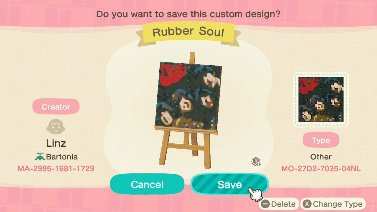Animal Crossing Design Code: MO-27D2-7035-04NL Beatles Rubber Soul