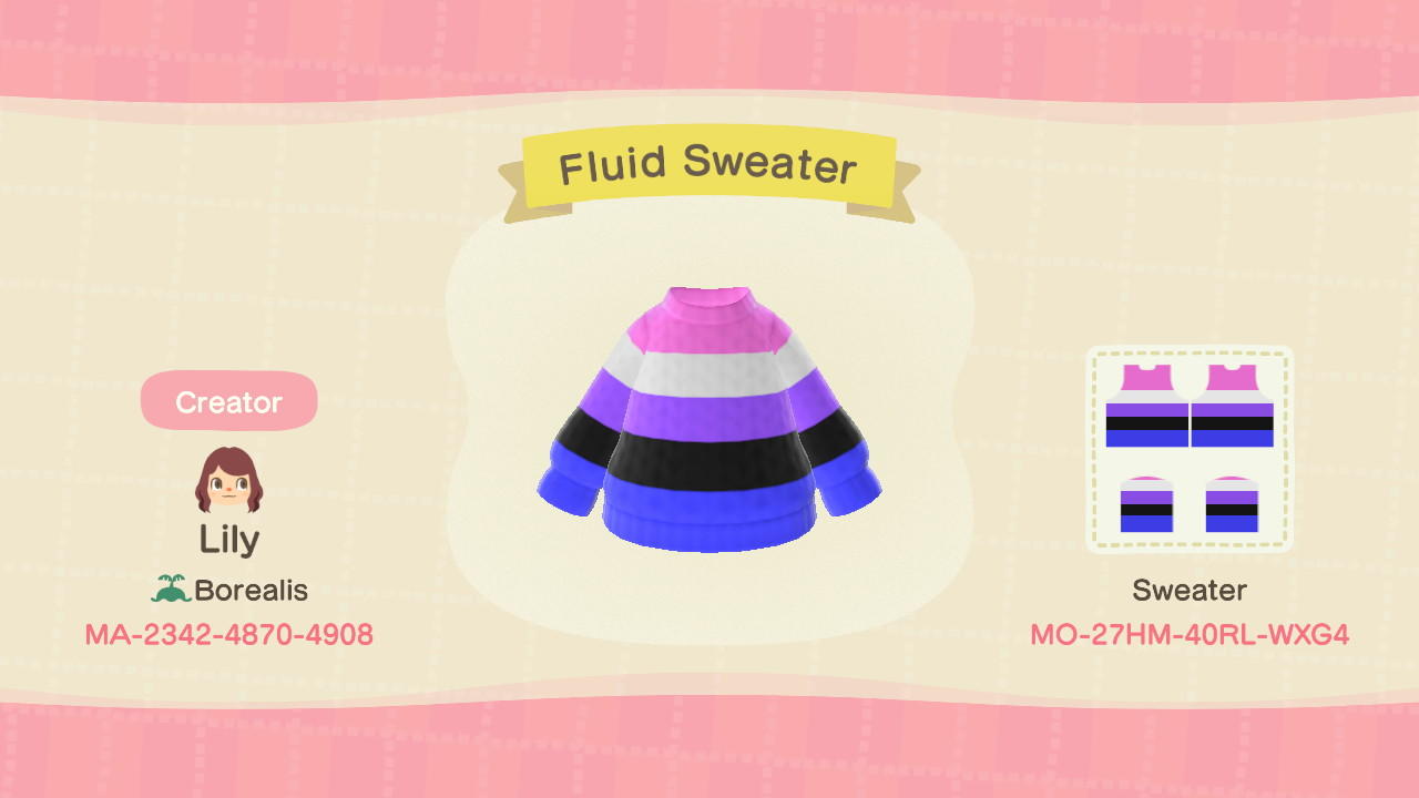 Animal Crossing Design Code: MO-27HM-40RL-WXG4 Genderfluid(FluidSw)