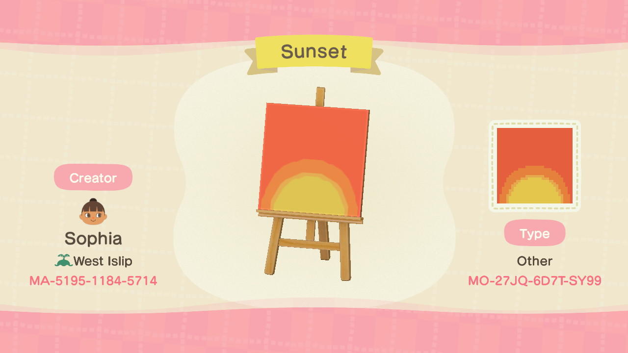 Animal Crossing Design Code: MO-27JQ-6D7T-SY99 Sunset