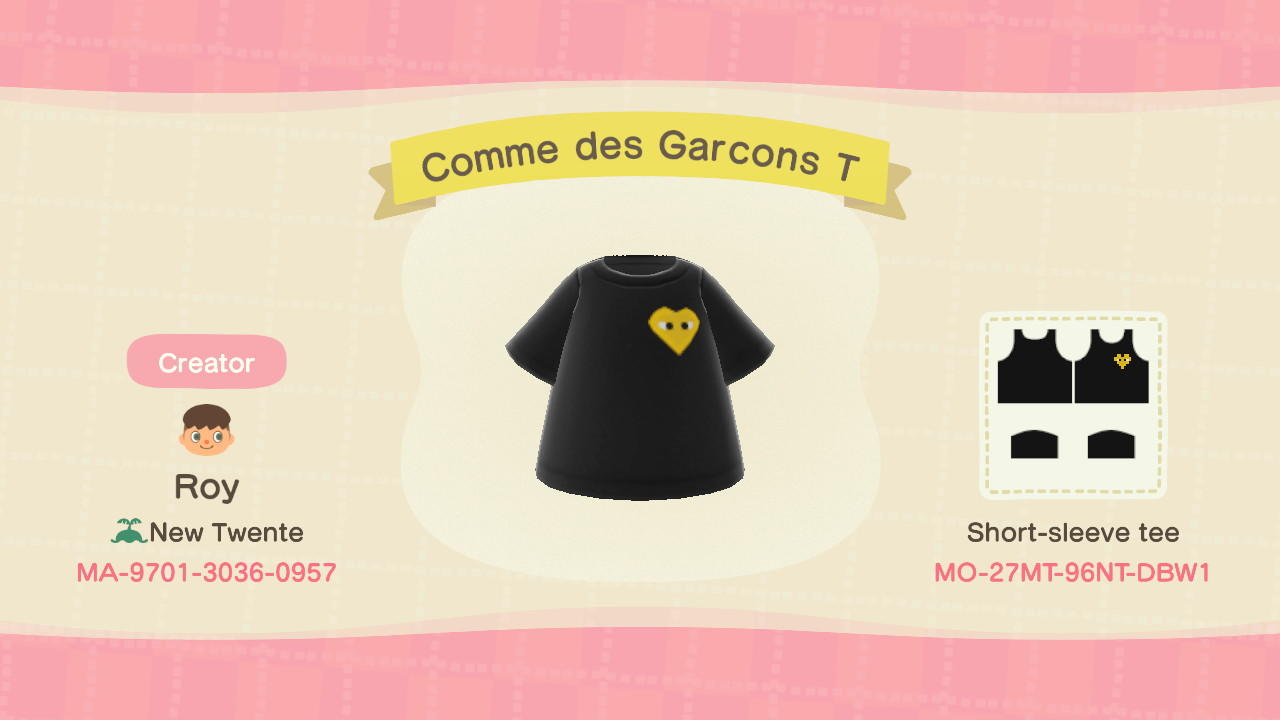Animal Crossing Design Code: MO-27MT-96NT-DBW1 Comme des Garcons T