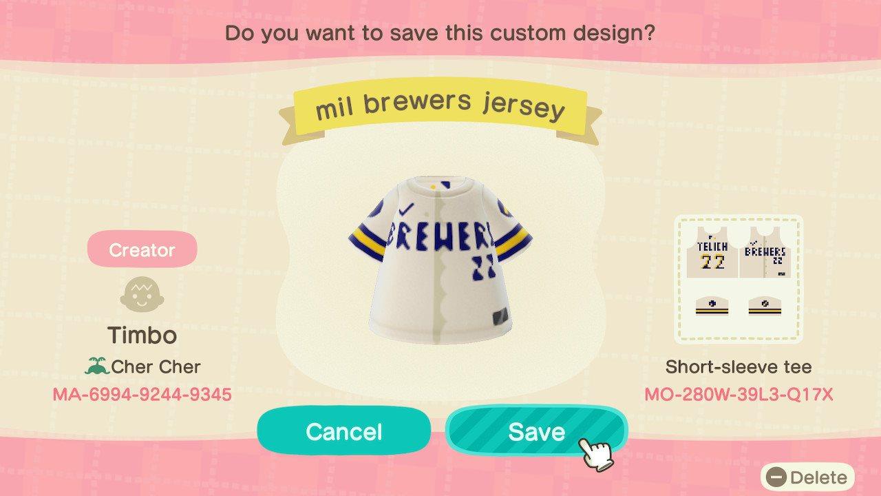 Animal Crossing Design Code: MO-280W-39L3-Q17X MIL BREWERS JERSEY
