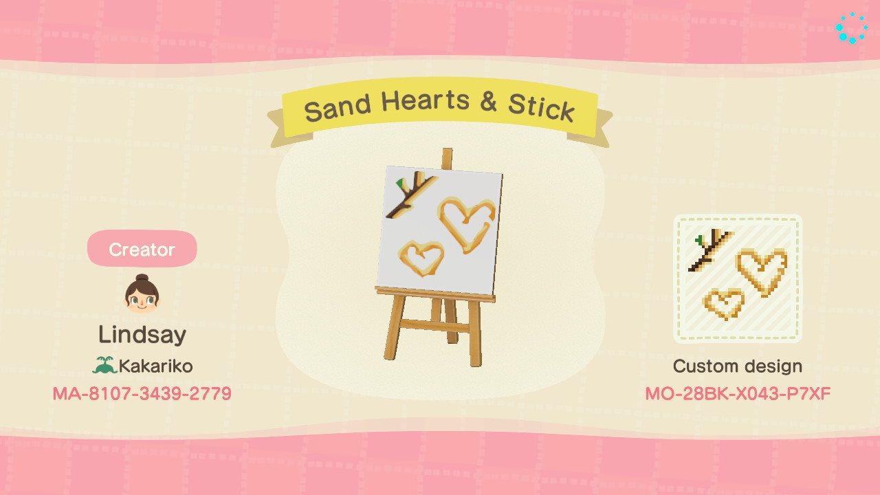 Animal Crossing Design Code: MO-28BK-X043-P7XF Sand Hearts & Stick