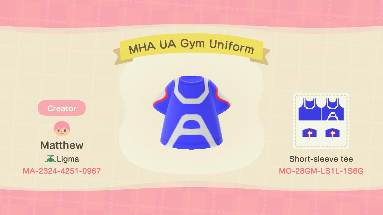 Animal Crossing Design Code: MO-28GM-LS1L-1S6G MHA UA Gym Uniform