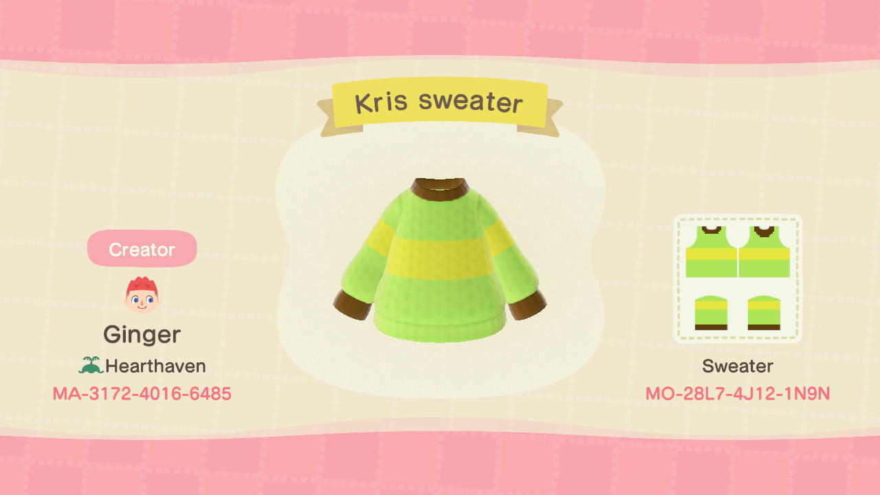 Animal Crossing Design Code: MO-28L7-4J12-1N9N Kris sweater
