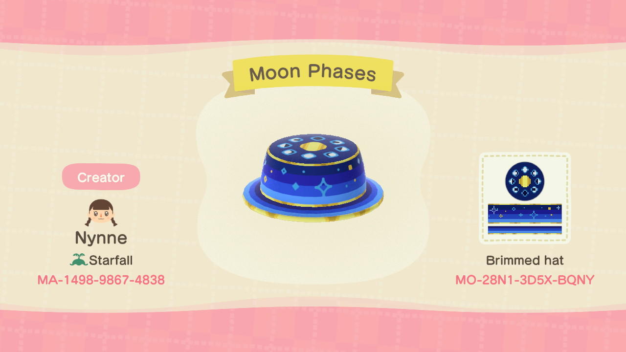 Animal Crossing Design Code: MO-28N1-3D5X-BQNY Moon Phases