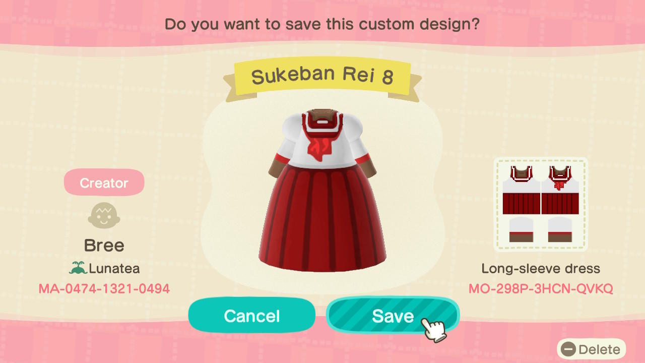 Animal Crossing Design Code: MO-298P-3HCN-QVKQ Sukeban Rei 8