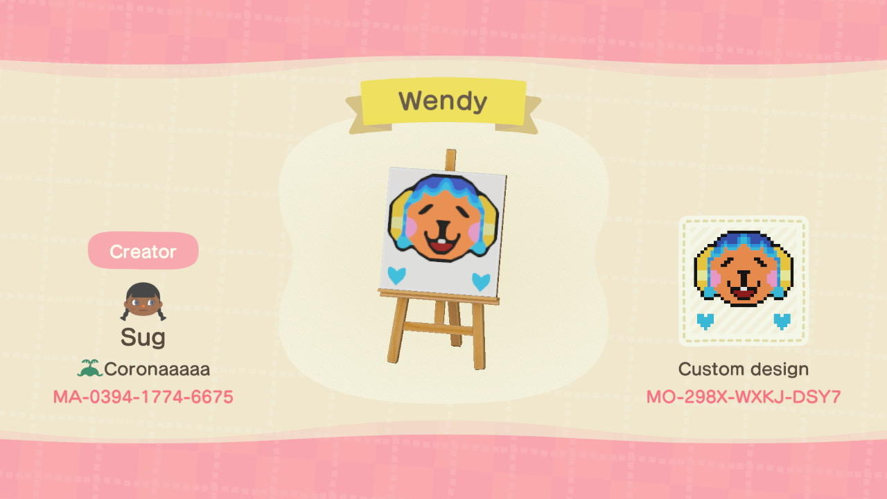 Animal Crossing Design Code: MO-298X-WXKJ-DSY7 WENDY THE SHEEP