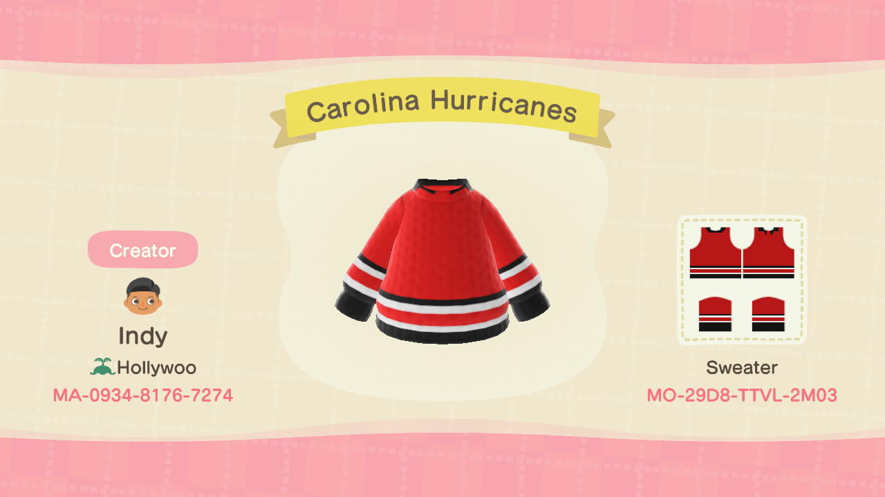 Animal Crossing Design Code: MO-29D8-TTVL-2M03 Carolina Hurricanes