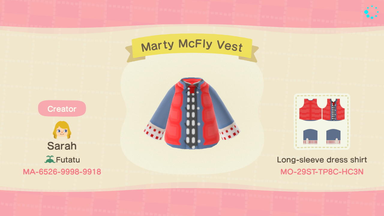 Animal Crossing Design Code: MO-29ST-TP8C-HC3N Marty McFly Vest