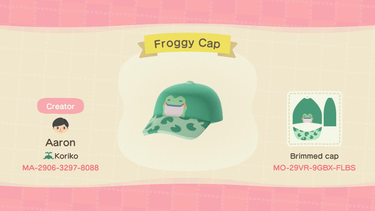 Animal Crossing Design Code: MO-29VR-9GBX-FLBS Froggy Cap