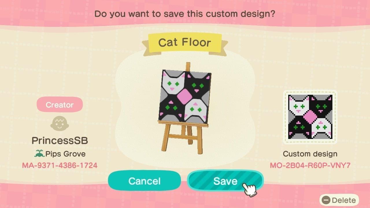 Animal Crossing Design Code: MO-2B04-R60P-VNY7 Cat Floor