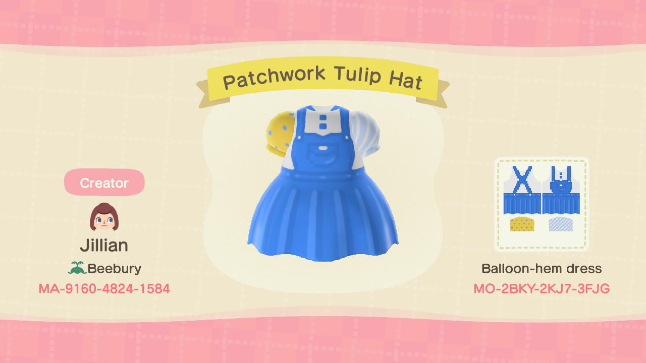 Animal Crossing Design Code: MO-2BKY-2KJ7-3FJG Patchwork Tulip Hat