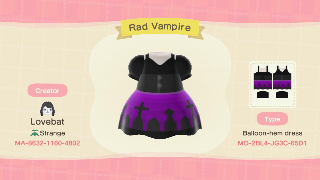 Animal Crossing Design Code: MO-2BL4-JG3C-65D1 Rad Vampire