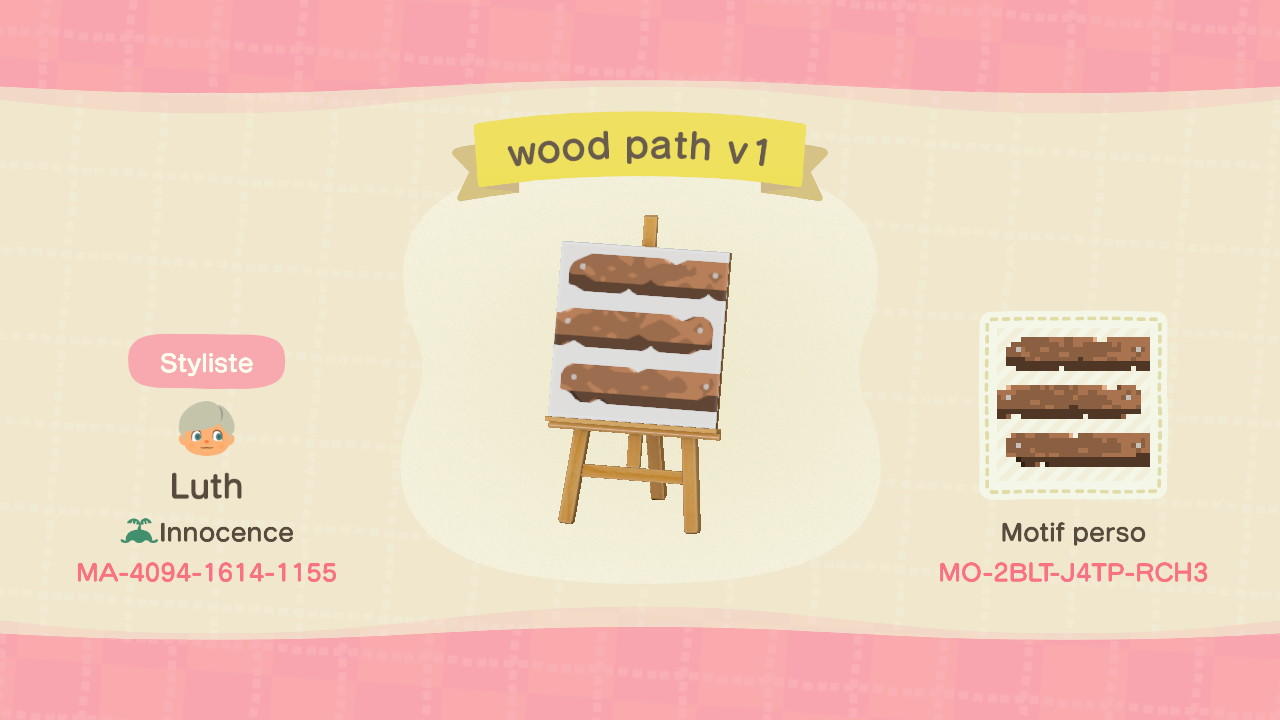 Animal Crossing Design Code: MO-2BLT-J4TP-RCH3 Vertical Wood Path
