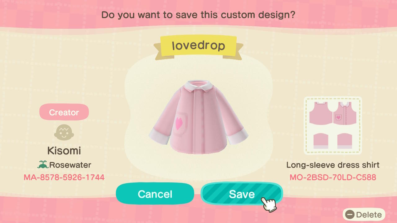Animal Crossing Design Code: MO-2BSD-70LD-C588 lovedrop