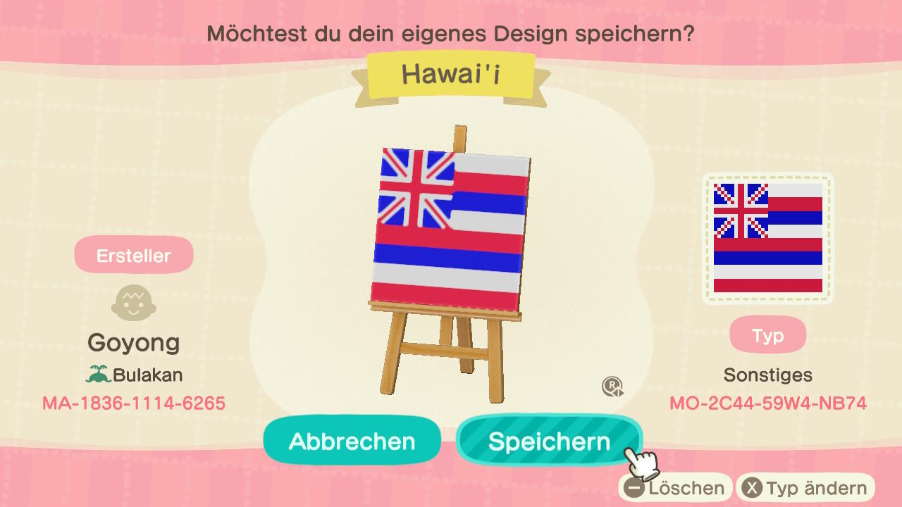 Animal Crossing Design Code: MO-2C44-59W4-NB74 Hawaii
