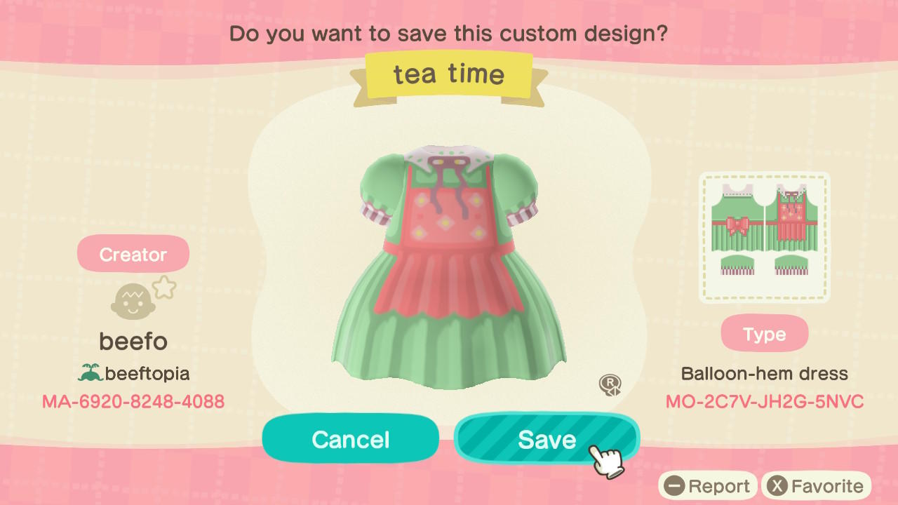 Animal Crossing Design Code: MO-2C7V-JH2G-5NVC Tea Time