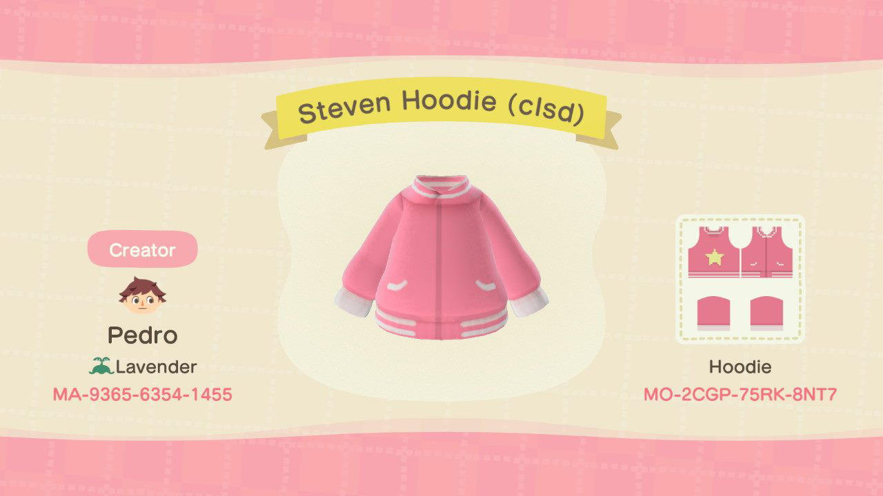 Animal Crossing Design Code: MO-2CGP-75RK-8NT7 Steven Hoodie (clsd)