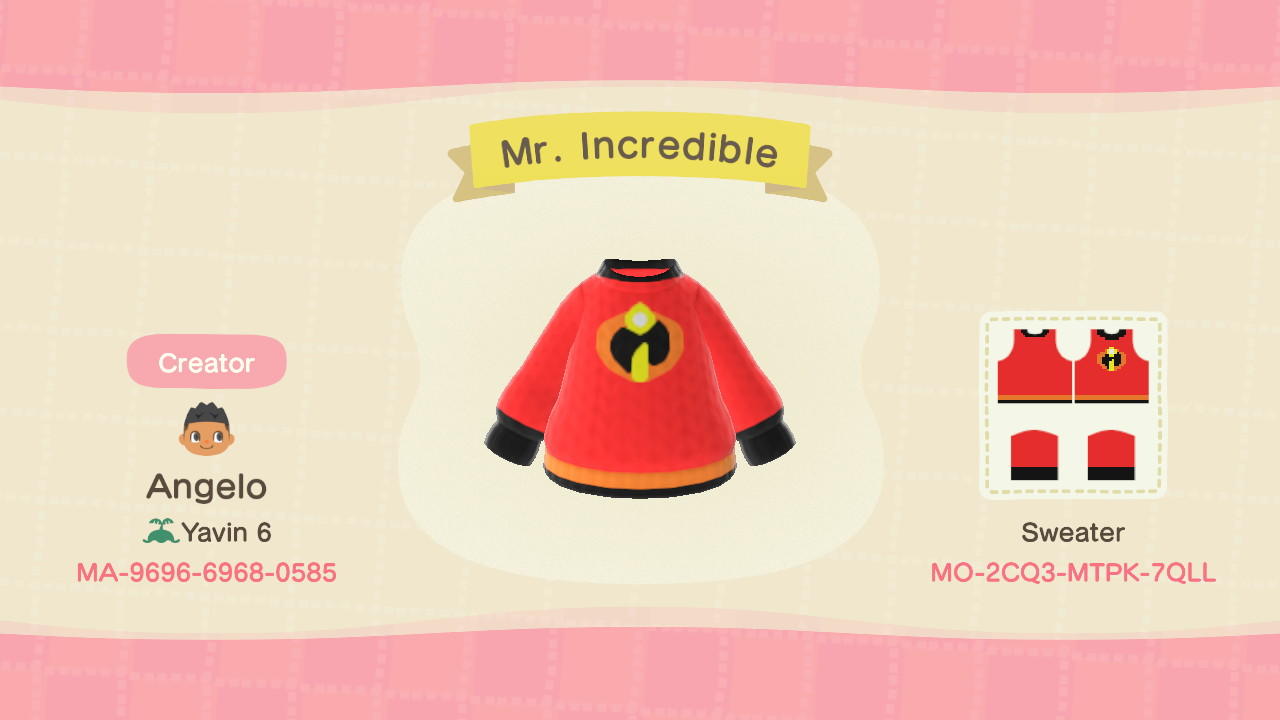 Animal Crossing Design Code: MO-2CQ3-MTPK-7QLL Mr. Incredible
