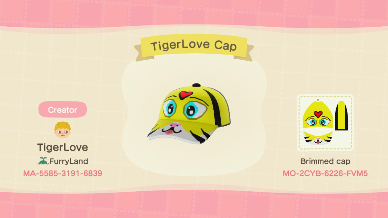 Animal Crossing Design Code: MO-2CYB-6226-FVM5 Tiger Love Furry Cap
