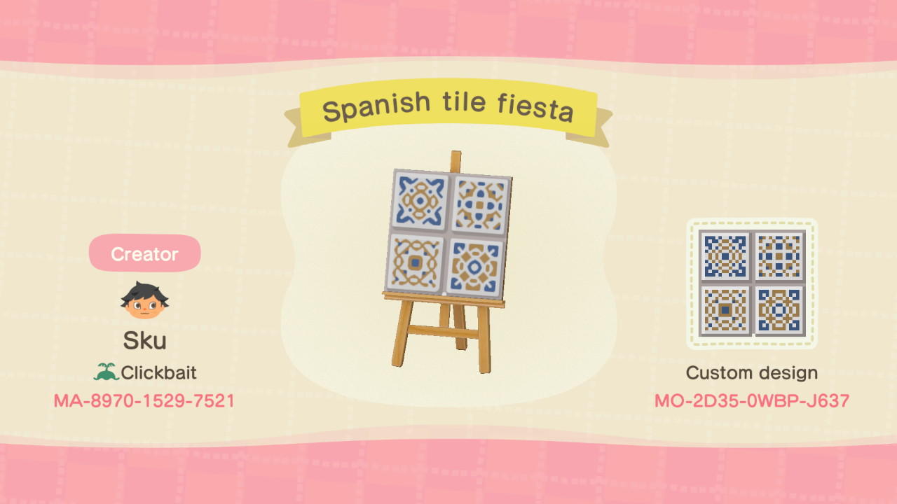 Animal Crossing Design Code: MO-2D35-0WBP-J637 Spanish tile fiesta