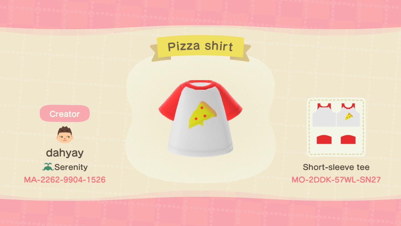 Animal Crossing Design Code: MO-2DDK-57WL-SN27 Pizza shirt