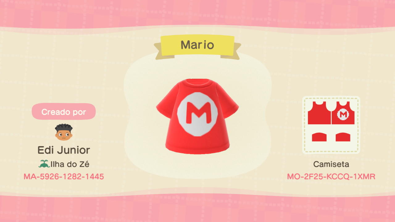 Animal Crossing Design Code: MO-2F25-KCCQ-1XMR Mario