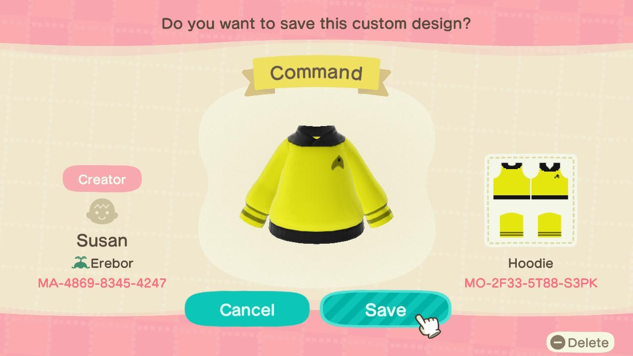 Animal Crossing Design Code: MO-2F33-5T88-S3PK Star Trek - Command