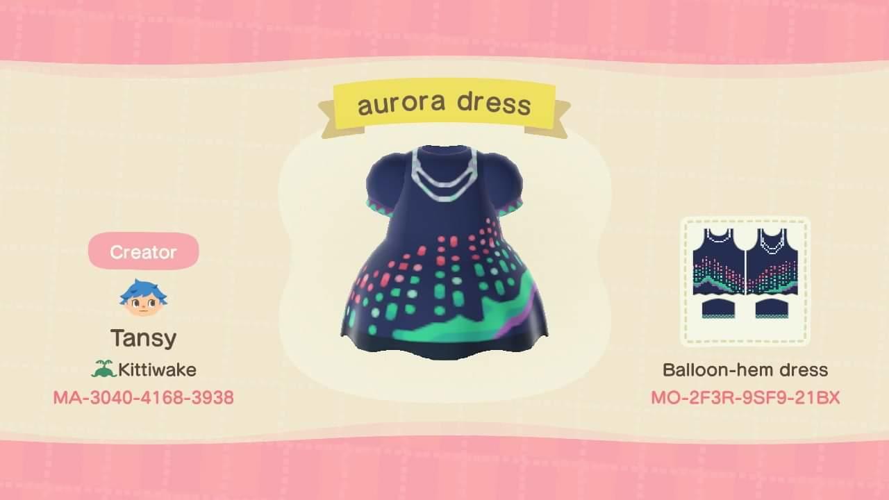 Animal Crossing Design Code: MO-2F3R-9FS9-21BX Aurora dress