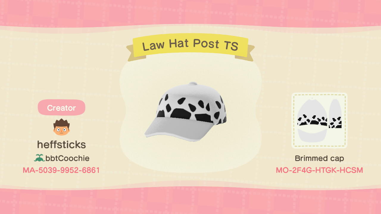 Animal Crossing Design Code: MO-2F4G-HTGK-HCSM Law Hat Post TS