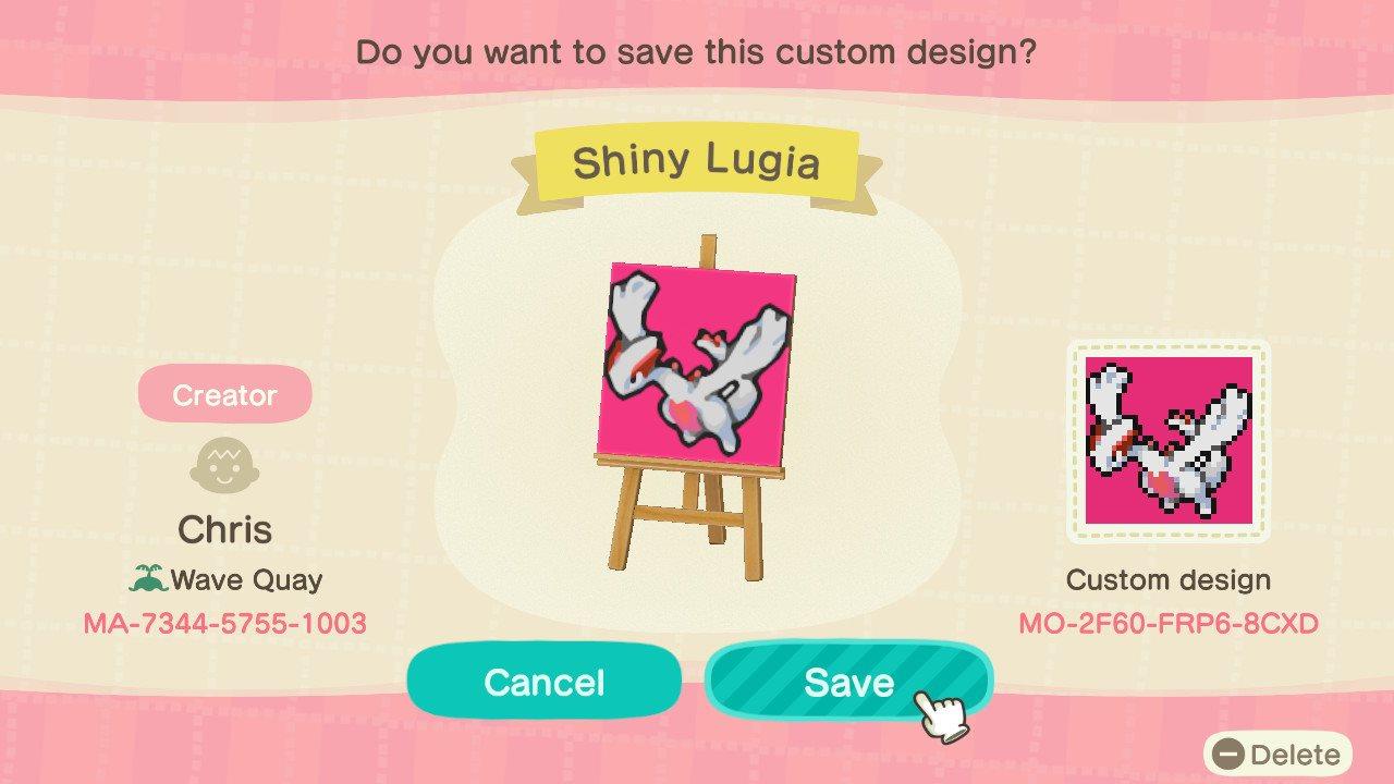 Animal Crossing Design Code: MO-2F60-FRP6-8CXD Shiny Lugia