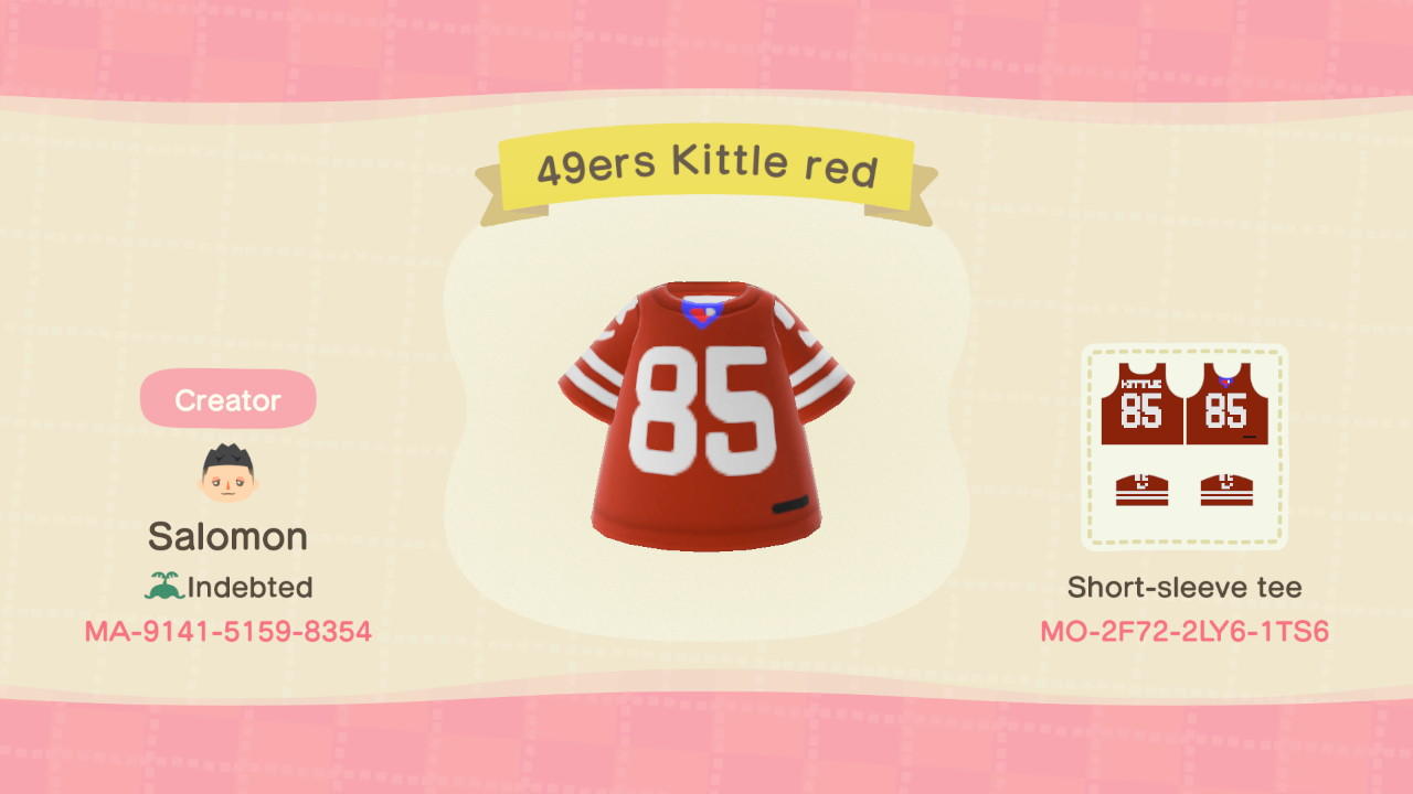 Animal Crossing Design Code: MO-2F72-2LY6-1TS6 49er Kittle 85 red