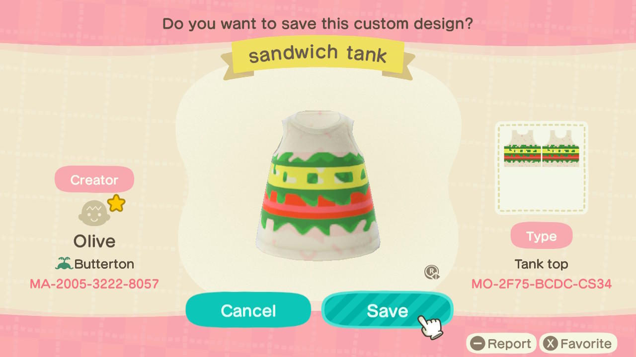 Animal Crossing Design Code: MO-2F75-BCDC-CS34 sandwich tank