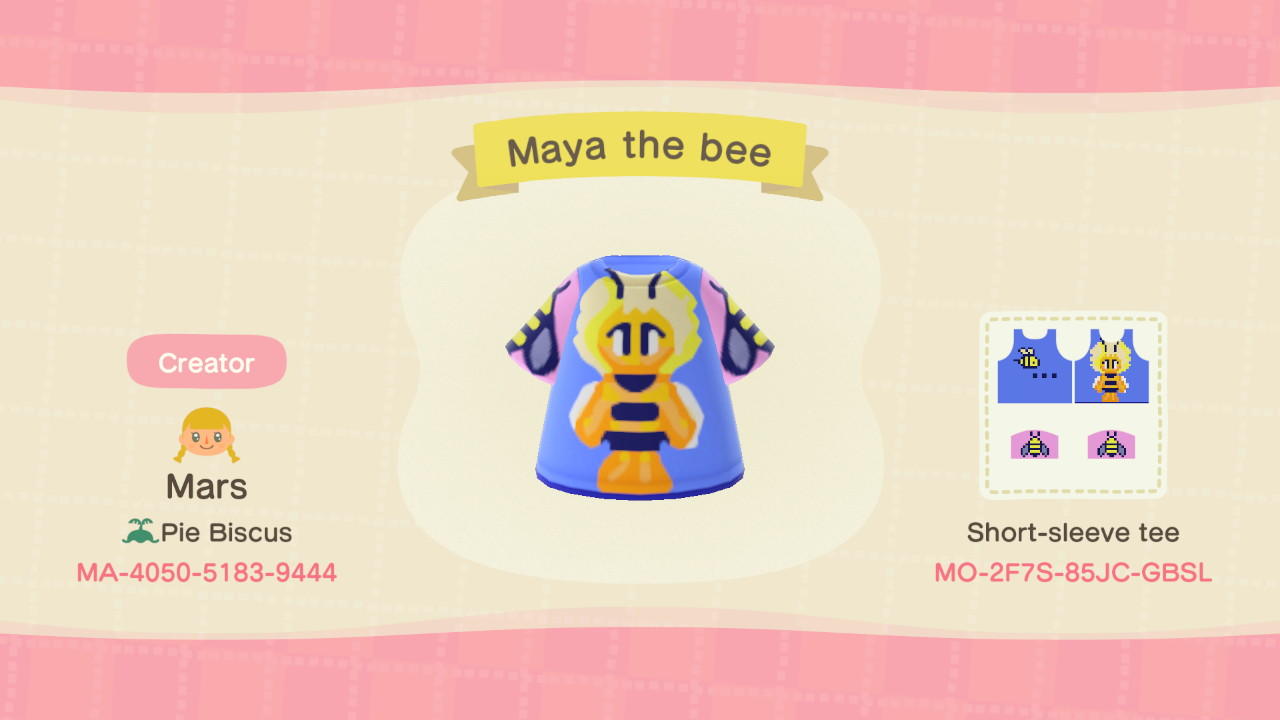 Animal Crossing Design Code: MO-2F7S-85JC-GBSL Maya the bee