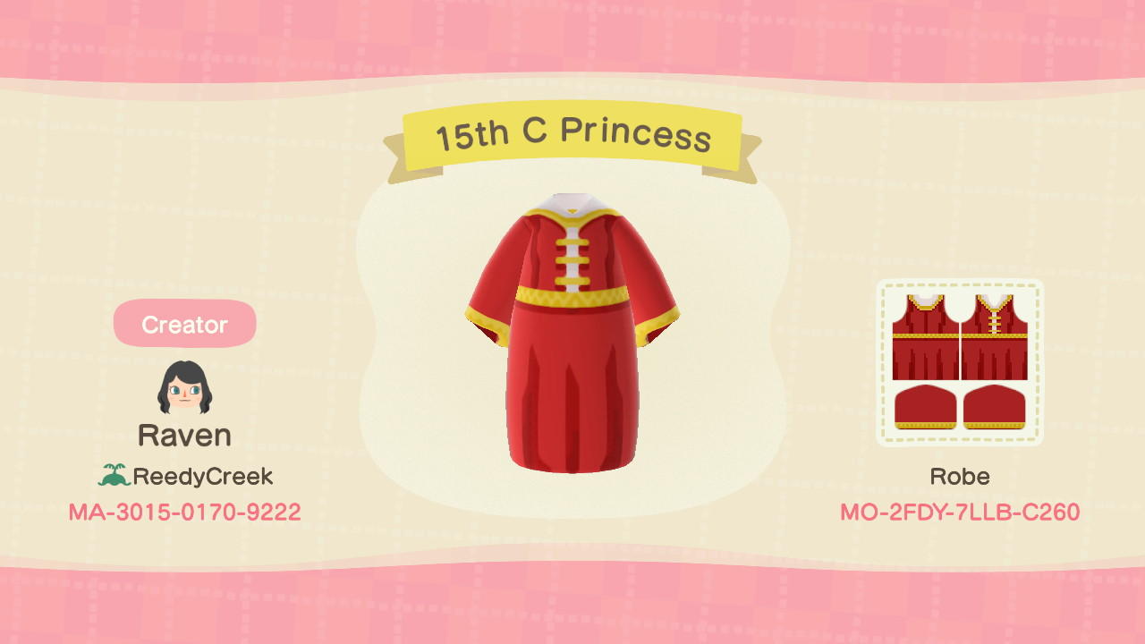 Animal Crossing Design Code: MO-2FDY-7LLB-C260 15th Century Dress
