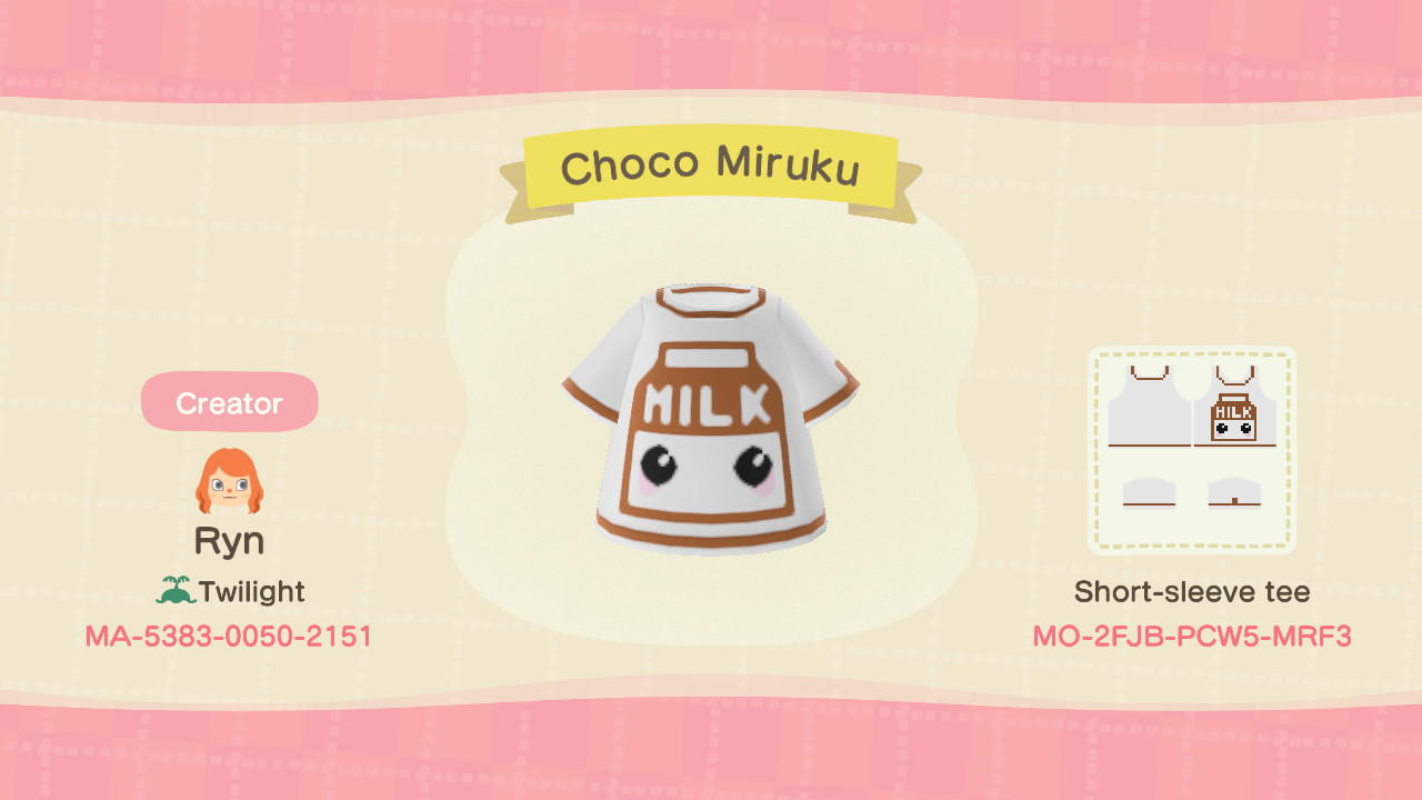 Animal Crossing Design Code: MO-2FJB-PCW5-MRF3 Choco Miruku